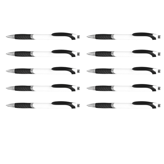 Ballpoint Pens With Rubber Grip - 10 pack - Black Ink Ball Point Pen with Soft Touch Plastic - White