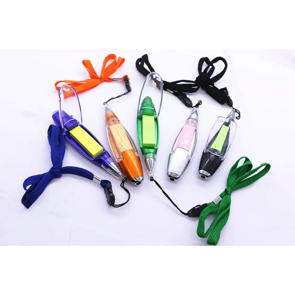 Ballpoint Pens with Sticky Note, 0.7mm Lanyard Pen with Led,Portable Multi Use Pen for Home,Office,Outside,Party (5PCS)