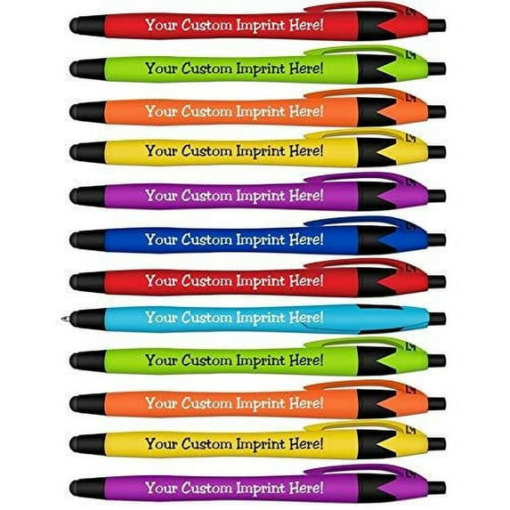 Ballpoint Soft Touch Personalized Ink Pens with Stylus Tip - The Jewel - Click action - Custom - Black writing - Printed Name - Imprinted - Your Logo/Message - FREE PERZONALIZATION