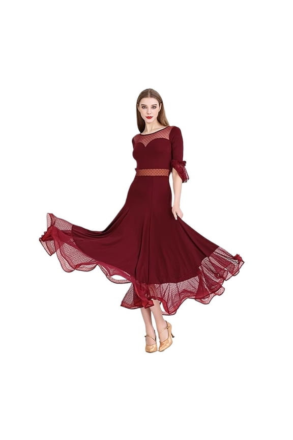 Ballroom Dance Dress For Women Half Sleeves Modern Dance Dress Big Swing Party Tango Waltz