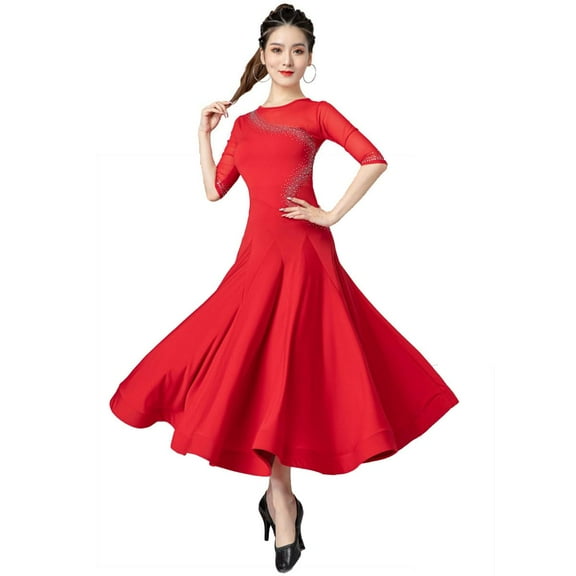 Ballroom Dance Dresses for Women. Middle sleeve. For tango, waltz, swing. Competition dress