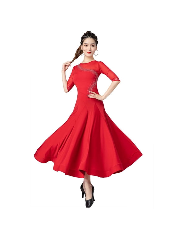 Ballroom Dance Dresses for Women. Middle sleeve. For tango, waltz, swing. Competition dress