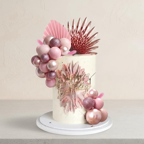 Balls Cake Toppers Palm Leaves Cake Decorations for Birthday Wedding Party Supplies (Rose Gold)