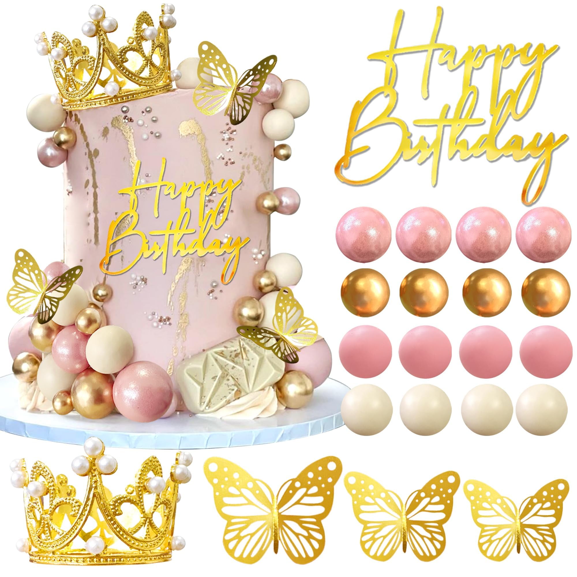 Balls Cake ToppersITSC Happy Birthday Crown Tiara Cake Toppers for ...