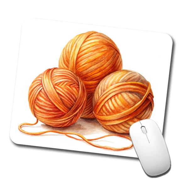 Balls Of Orange Yarn Knitting Crochet Watercolor Mouse Pad Low Profile Gaming Mat