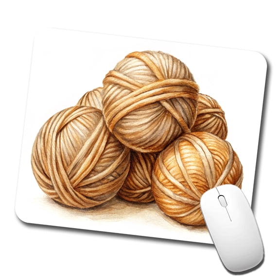 Balls Of Tan Yarn Knitting Crochet Watercolor Mouse Pad Low Profile Gaming Mat