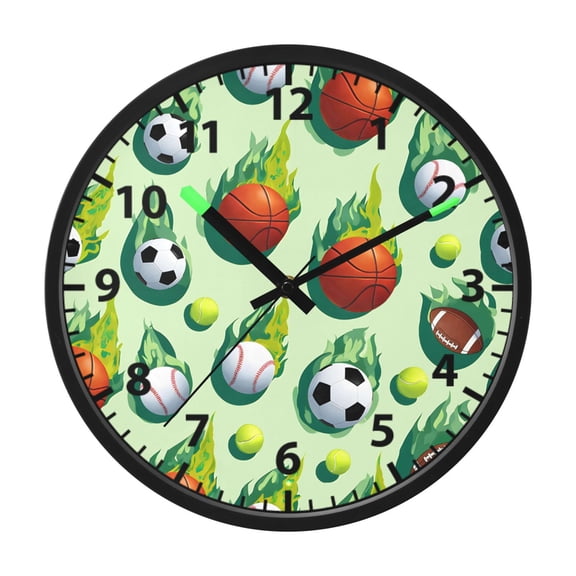 Balls Pattern Wall Clock 12 Inch Voice Activated Night Light Silent Non Ticking