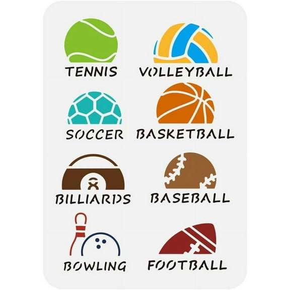 Balls Popular Science Stencil 8.3x11.7Inch Ball Name Large Stencils Golf Billiards Baseball Painting Stencils Volleyball Soccer Basketball Sports Templates
