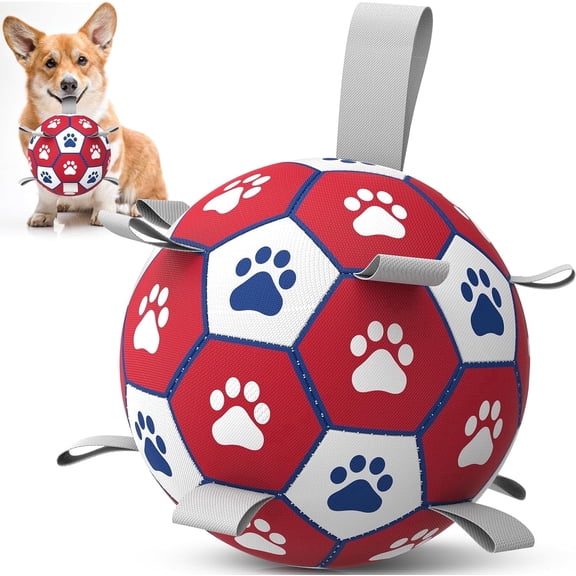 Balls for Dogs with Straps - 7 Inch Dog Toy Balls for Small Medium Dogs, Outdoor & Water Fetch Toy for Birthday, Red