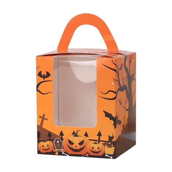 BallsFHK 10 Pieces Halloween Cupcake Boxes Halloween Individual Carriers Party Boxes With Clear Window For Cupcake Gifts Wrap Dessert Table Decoration