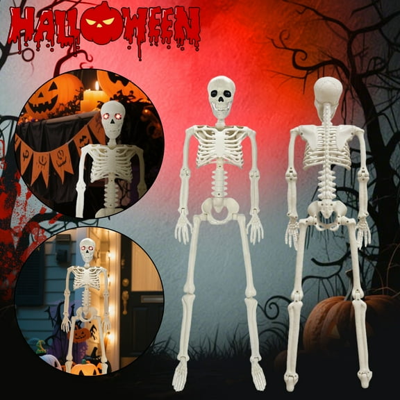 BallsFHK 36-inch Posable Skeleton Halloween Decoration With Light And Sound, 3-foot Plastic Posable Skeleton With Realistic Movable Joints, Suitable For Halloween Haunte