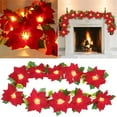 thumbnail image 1 of BallsFHK 6Ft Lighted Poinsettia Christmas Garland with Red Berries and Holly Leaves, Pre-Lit Velvet Artificial Poinsettia Garland for Christmas Decoration, Battery Operated, 1 of 6