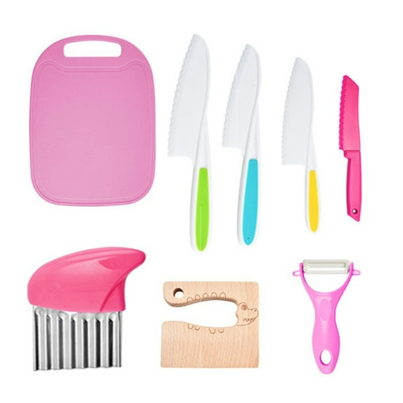 BallsFHK Children's Plastic Knife Cake Knife Fruit Knife Small Cutting Board Kindergarten Vegetable Cutting Knife Cutting Board Bread Dessert Knife Set