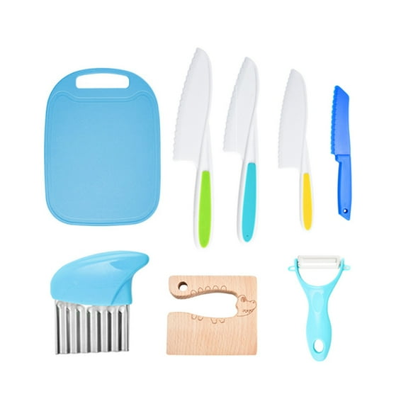 BallsFHK Children's Plastic Knife Cake Knife Fruit Knife Small Cutting Board Kindergarten Vegetable Cutting Knife Cutting Board Bread Dessert Knife Set