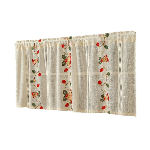 BallsFHK Christmas Curtains, Bell Embroidered Lace, Living Room Kitchen Rectangular Beautification Decoration Coffee Curtain