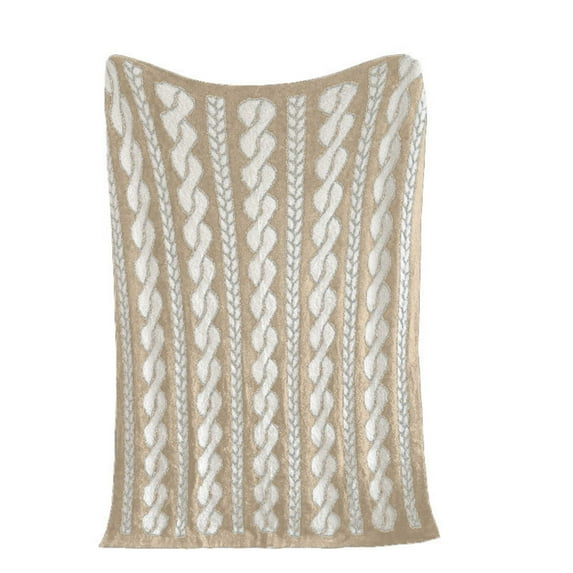 BallsFHK Double Sided Comfy Faux Feather Yarn Throw Blankets For Couch, Lightweight Cable Knitted Blanket For Sofa Chair Bed