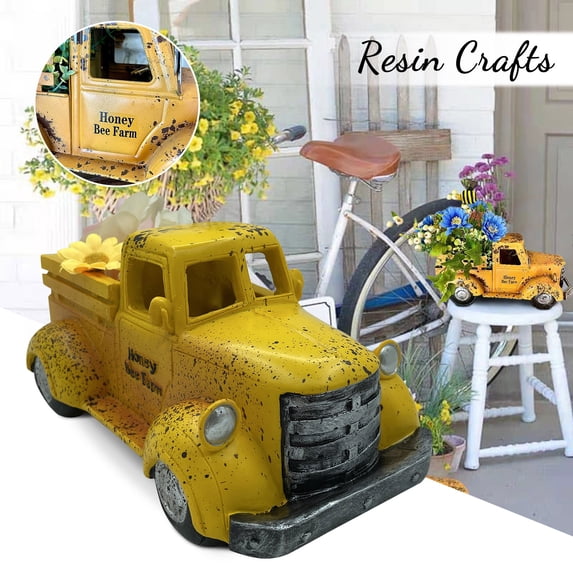 BallsFHK Farmhouses Truck Floral Arrangement Decor Vintage Truck Resin Trucks Planter Antique Rustic Car Decoration