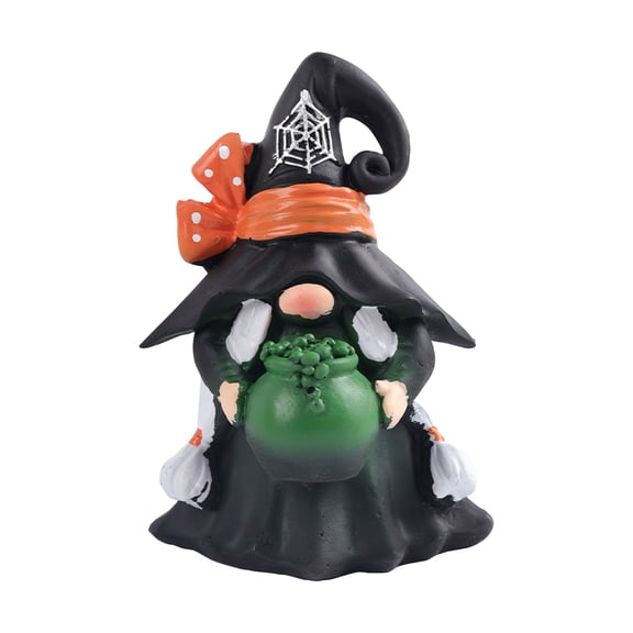 BallsFHK Halloween Gnome Witches Decoration, Black With Orange Bows, Handmade Table Decor With Cauldron, Spooky Resin Statue Scandinavian Gnomes