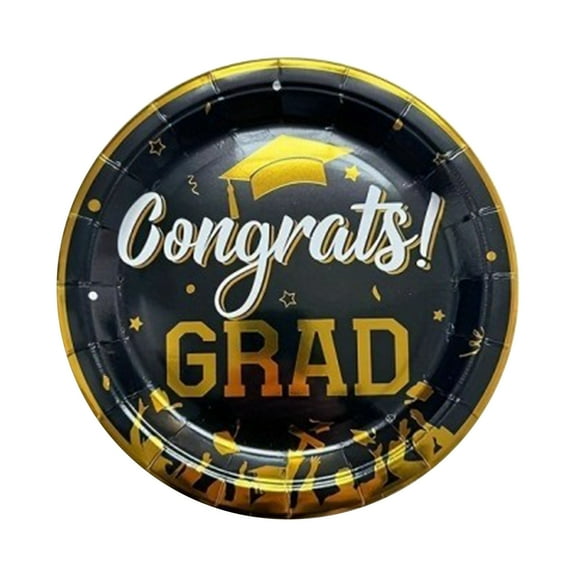 BallsFHK Hot Stamping Graduation Party Paper Cup, Graduation 9-inch Plate;50 Graduation Paper Plates, Disposable Meal Plates, Used For Congratulating Graduation