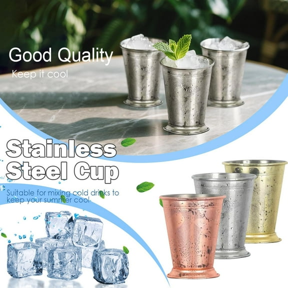 BallsFHK Mint Julep Cups, Classic Stainless Steel Glasses For Party Bar Home Restaurant, 12 Oz Metal Cocktail Glasses For Beer Juice Beverage