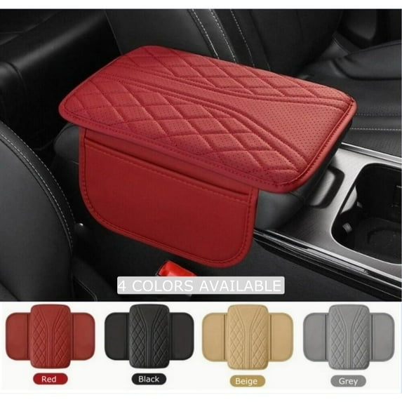 BallsFHK PU Leather Car Armrest Cushion - with Ventilation Holes & Side Pockets