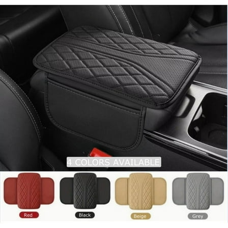 BallsFHK PU Leather Car Armrest Cushion - with Ventilation Holes & Side Pockets