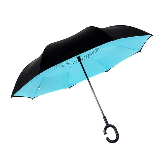 BallsFHK Reverse Umbrella Long Handle Straight C-Shaped Hand-Open Reverse Umbrella Sunny Umbrella