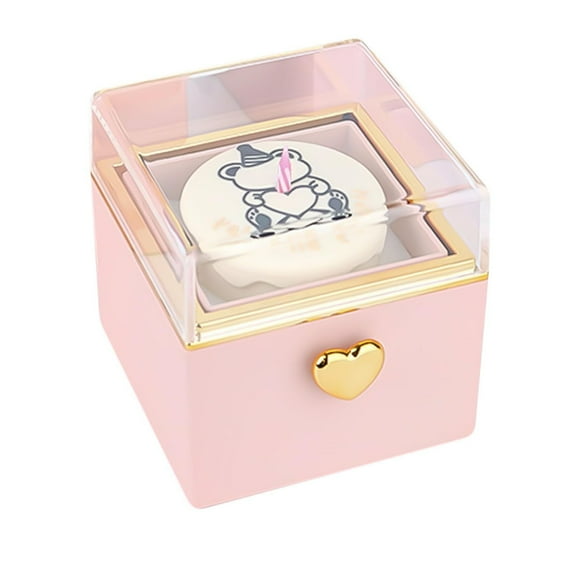 BallsFHK Rotating Jewelry Box, Bear Cake Ring Box, Pop-up Gift Box, Birthday Surprise Rotating Ring Box (with Candle), Valentine's Day Birthday Anniversary Wedding Gift