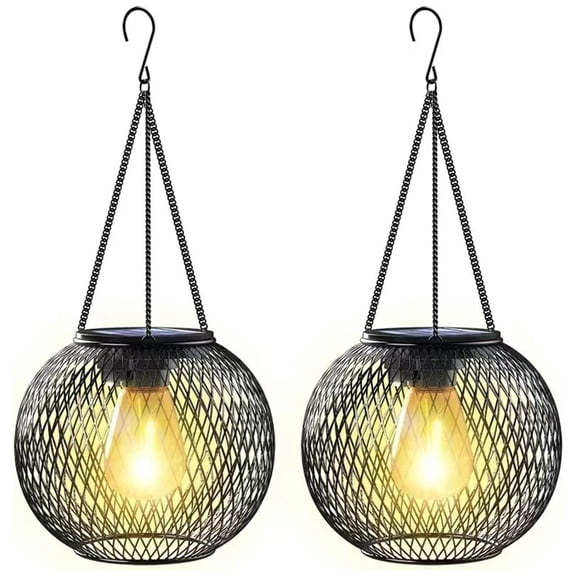 BallsFHK Solar Powered Wrought Iron , Retro Mesh Pendant Light, Outdoor Garden Courtyard Decoration, Hollowed Out , Super Bright
