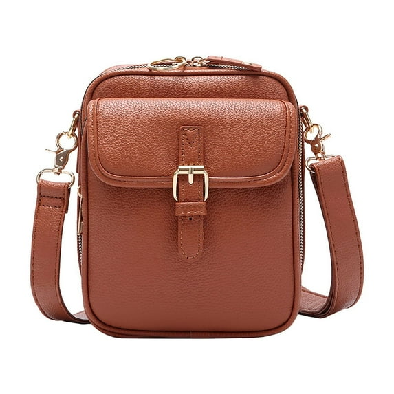 BallsFHK Vintage Double Layer Large Capacity Messenger Bag, Leather Small Purse Crossbody Shoulder Bag For Women Men
