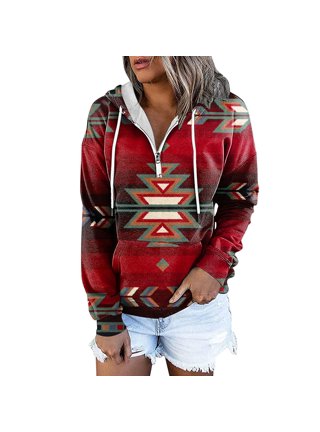 Jggspwm Aztec Cowboys Style Sweatshirt Western Aztec Jacket Long Sleeve Crewneck Pullover Horse Animal Pattern Coat Fall Winter Warm Outerwear