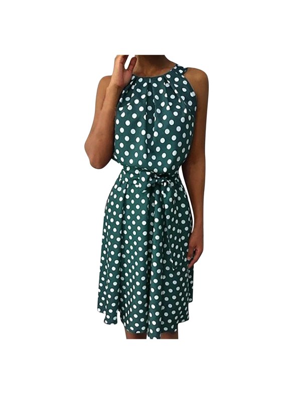 BallsFHK Women's Fashion Polka Dot Sleeveless Strapless Round Neck Casual Loose Dress dresses for women 2023