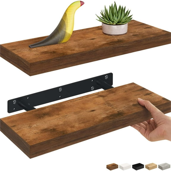 Ballucci 16" Floating Shelves for Wall, 2-Pack with Invisible Brackets, 6" Deep, Rustic Brown