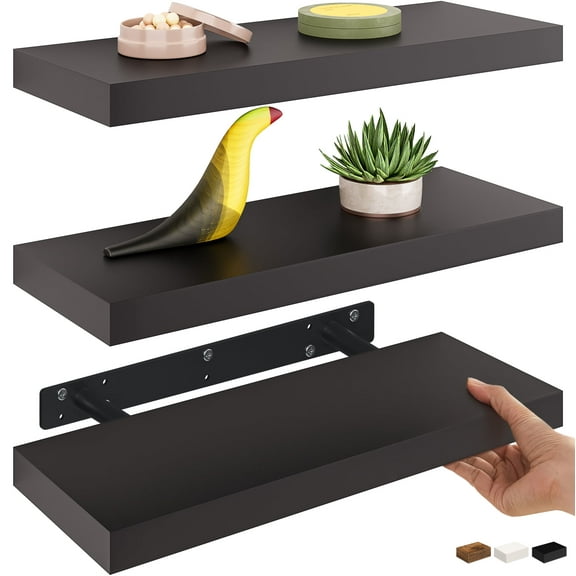 Ballucci 16" Floating Shelves for Wall, 3-Pack with Invisible Brackets, 6" Deep, Black