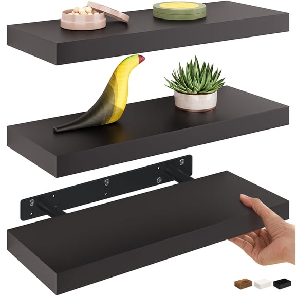 Ballucci 16" Floating Shelves for Wall, 3-Pack with Invisible Brackets, 6" Deep, Black