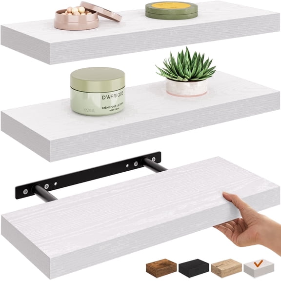 Ballucci 16" Floating Shelves for Wall, 3-Pack with Invisible Brackets, 6" Deep, White