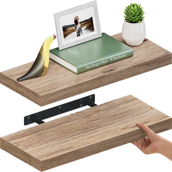 Open Box Ballucci 24" Floating Shelves, 2-Pack Wood Wall Shelf Set with Invisible Brackets, 8" Deep, Oak Finish