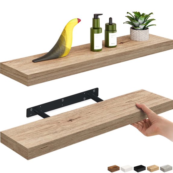 Ballucci 24" Floating Shelves for Wall, 2-Pack with Invisible Brackets, 6" Deep, Natural Oak