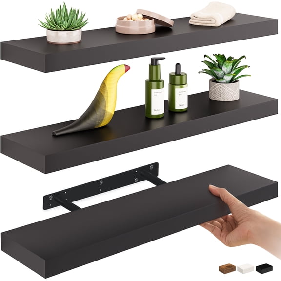 Ballucci 24" Floating Shelves for Wall, 3-Pack with Invisible Brackets, 6" Deep, Black