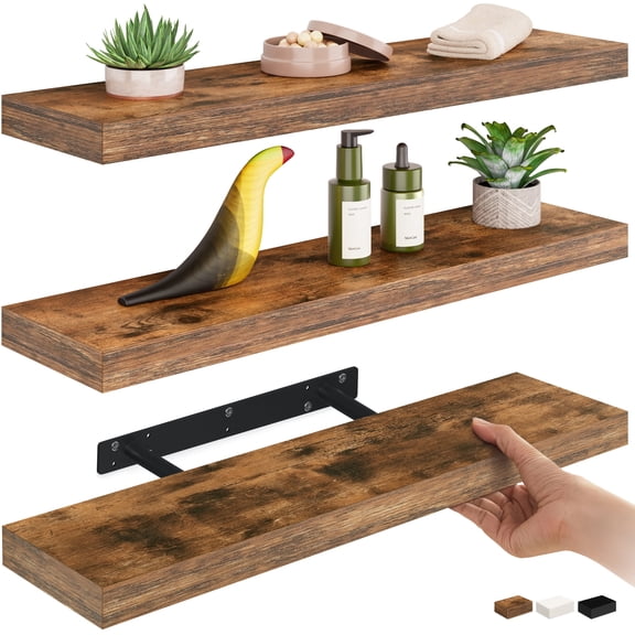 Ballucci 24" Floating Shelves for Wall, 3-Pack with Invisible Brackets, 6" Deep, Rustic Brown