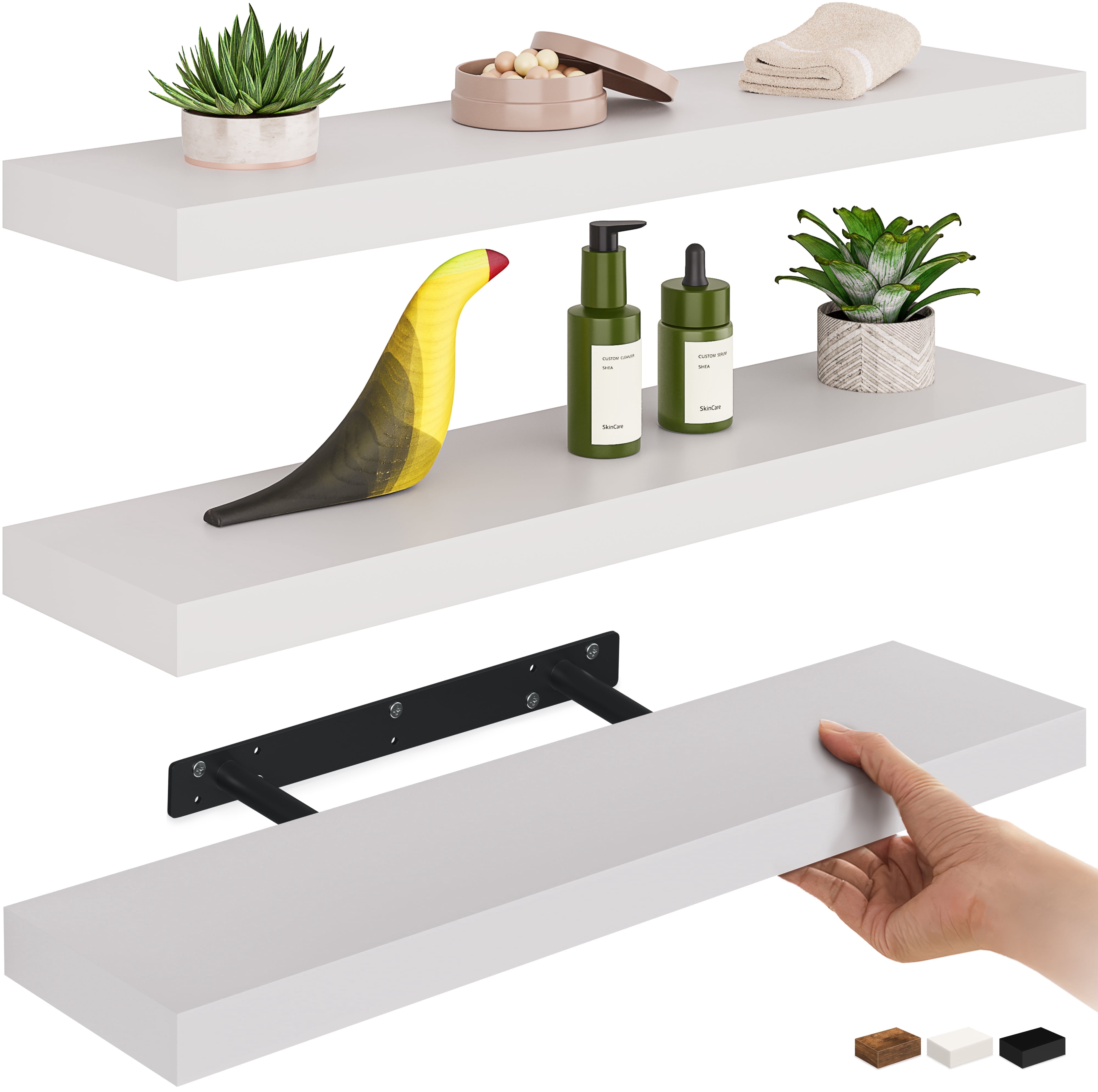 Ballucci 24" Floating Shelves for Wall, 3-Pack with Invisible Brackets, 6" Deep, White