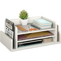 Ballucci 3-Tier Desk Organizer with 2 Side Mail Sorter Slots, Office Letter Tray, White