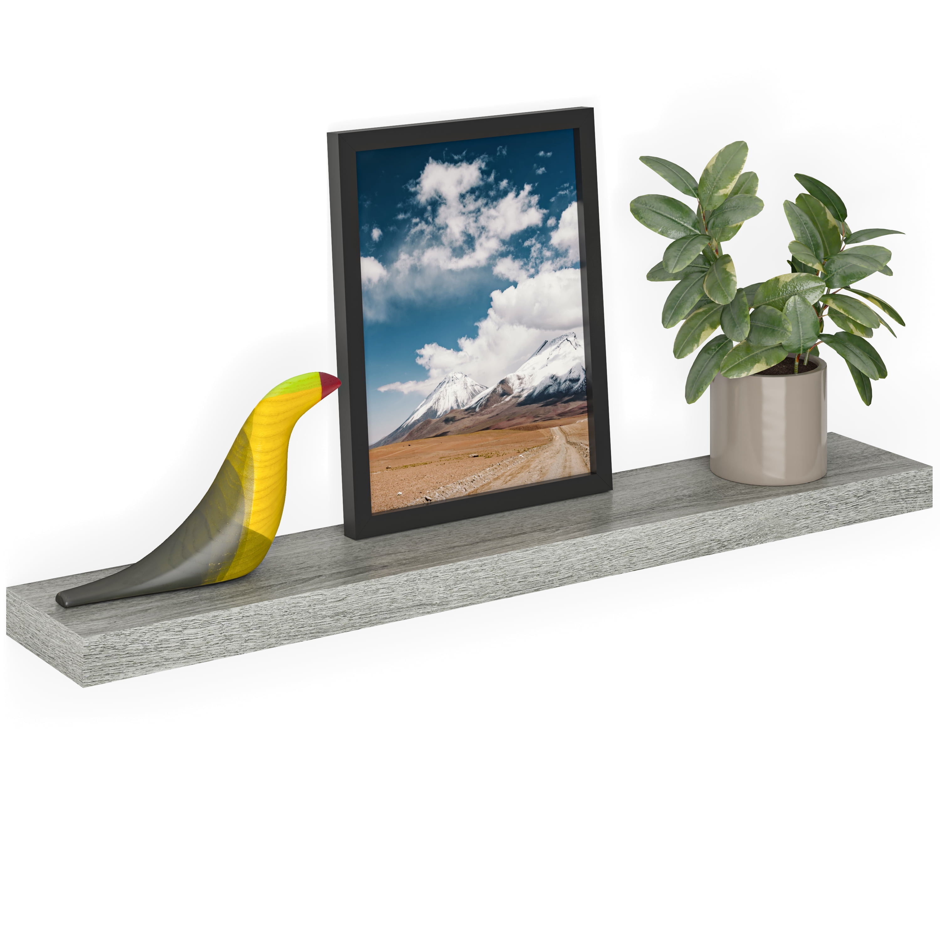 Ballucci 36" Rustic Gray Wood Floating Wall Shelf with Invisible Bracket