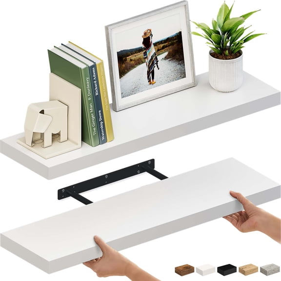 Ballucci 36" Floating Shelves, 2-Pack Wood Wall Shelf Set with Invisible Brackets, 8" Deep, White