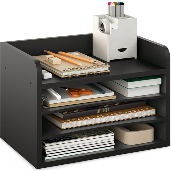 Ballucci 4-Tier Adjustable Desk Organizer Paper Sorter, Office Document Letter Tray, Black