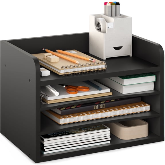 Ballucci 4-Tier Adjustable Desk Organizer Paper Sorter, Office Document Letter Tray, Black