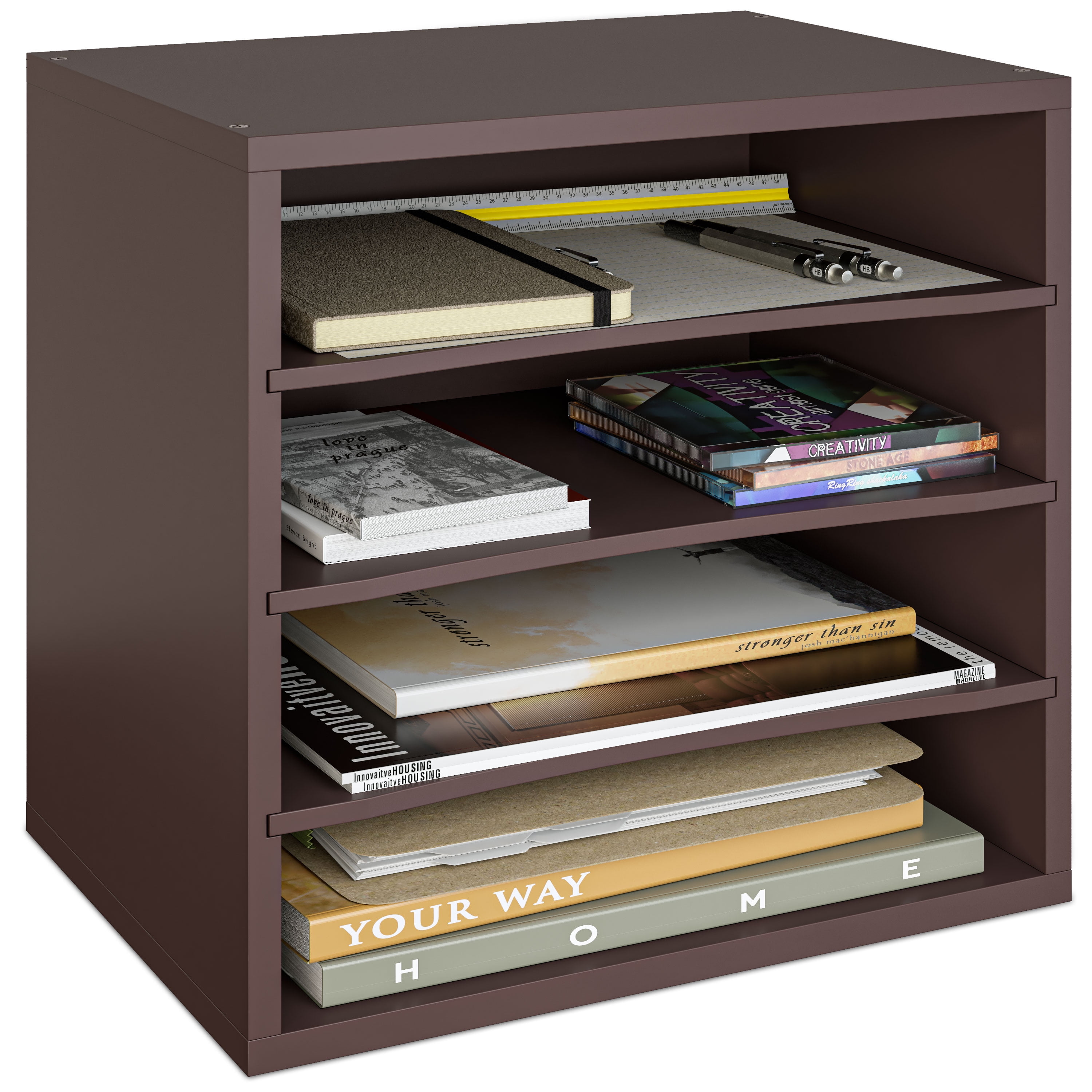 Dark Brown Wooden 4-Tier Adjustable Desk Organizer