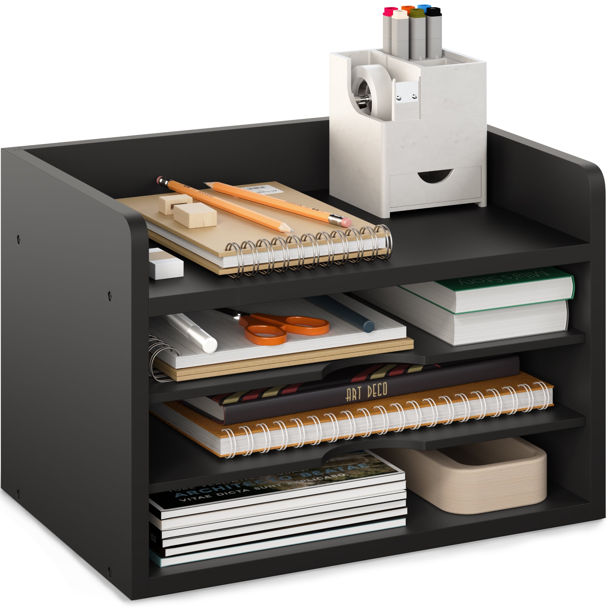 Ballucci 4-Tier Paper Organizer, Office Desk Organizer, Document Mail Sorter, Black