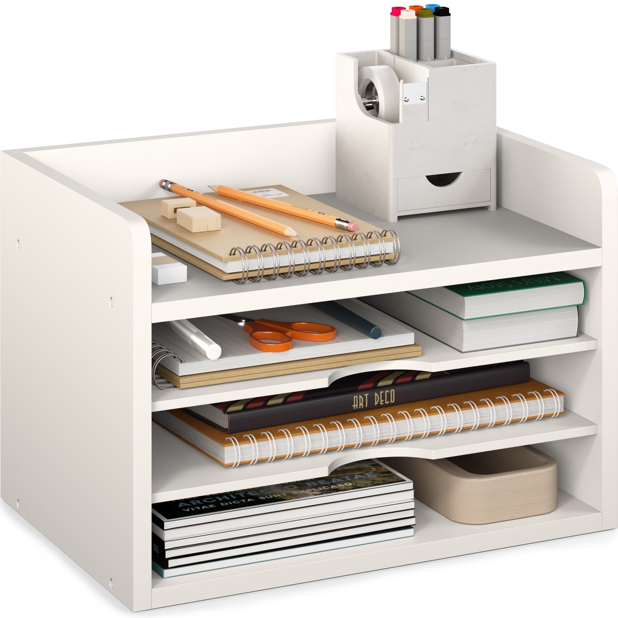 White Painted Wood 4-Tier Desktop File Organizer