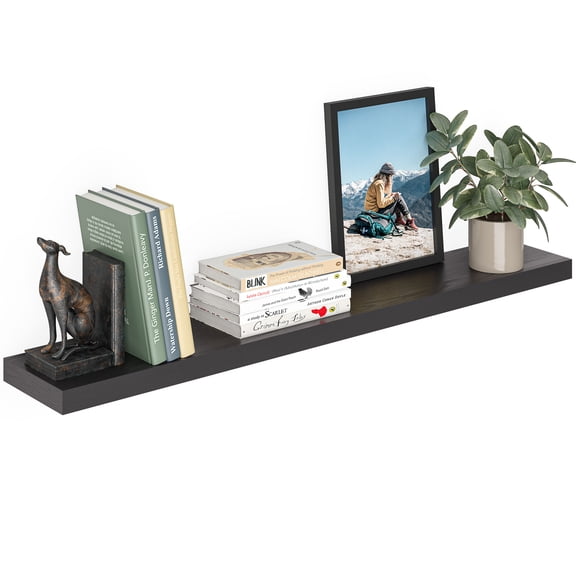 Ballucci 48" Floating Shelf, Wood Wall Mount Shelf with Invisible Bracket, 8" Deep, Black
